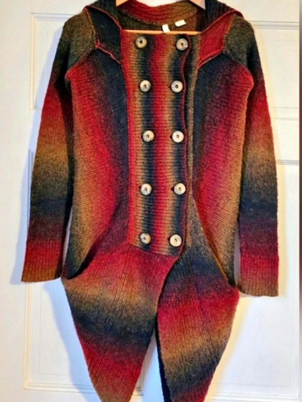 Anthropologie Color Block Hooded Cape XS Wool